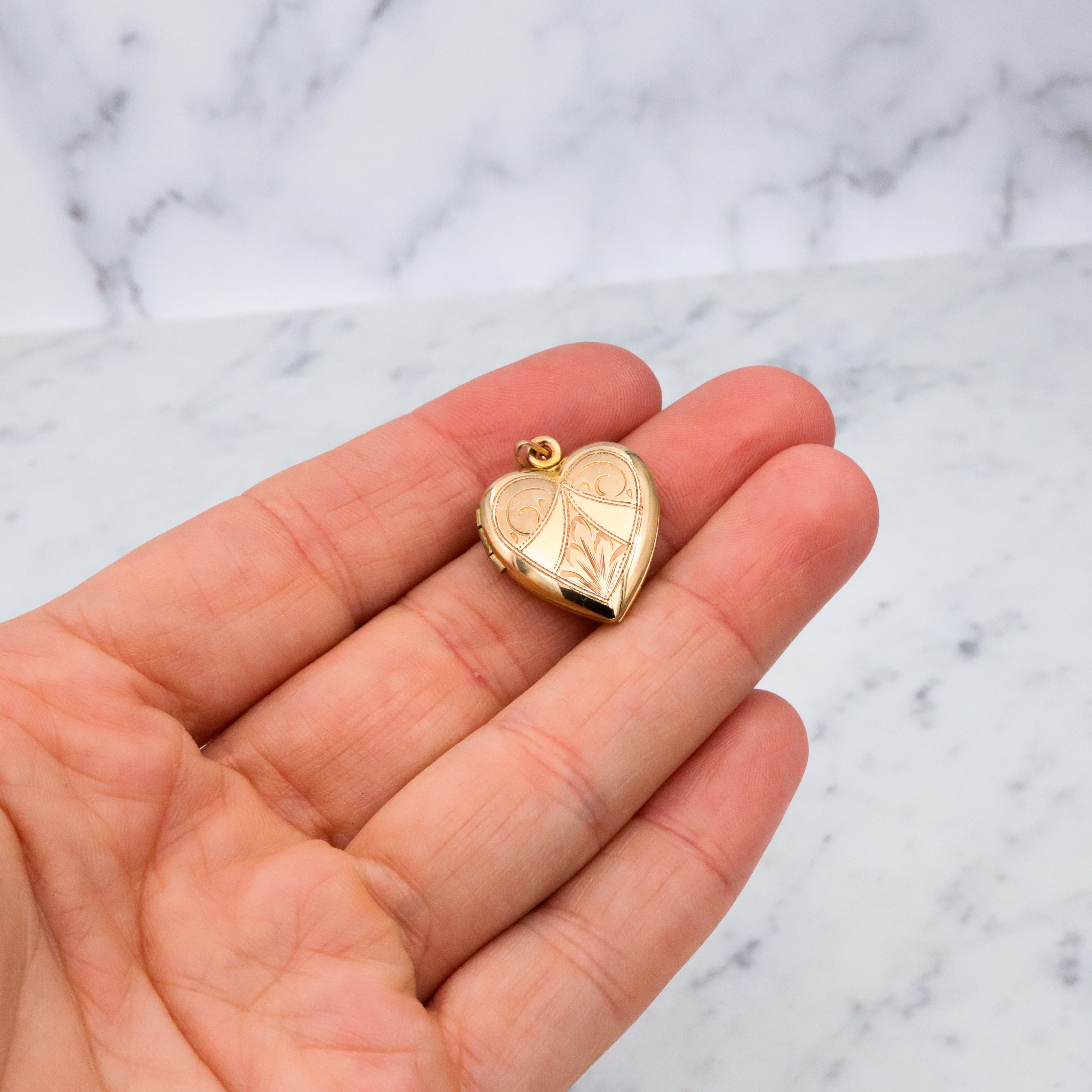 Antique gold filled engraved heart locket pendant